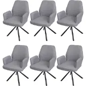 Mendler 6er-Set Esszimmerstuhl MCW-H71, Küchenstuhl Lehnstuhl Stuhl, drehbar Auto-Position Stoff/Textil Stahl hellgrau