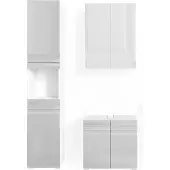 Vicco Badmöbel-Set Fredd Weiß Hochglanz 3 Teile, mit Hochschrank, Model 30429