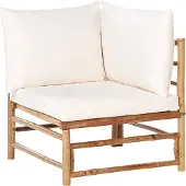 Beliani Ecksessel Hellbraun und Cremeweiß Bambusholz mit Auflagen Kissen Boho Rustikal Modulares Eckteil Gartensessel Outdoor Terrasse Ausstattung