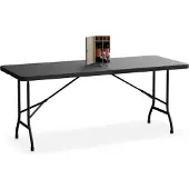 Relaxdays Gartentisch, klappbar, HBT: 72 x 180 x 74 cm, Kunststoff, Stahl, wetterfest, 8 Personen, Campingtisch, schwarz