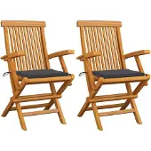 vidaXL Gartenstühle mit Anthrazit Kissen 2 Stk. Massivholz Teak