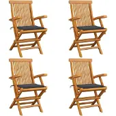 vidaXL Klappstühle mit anthrazitfarbenen Kissen, 4-teilig, Massivholz Teakholz