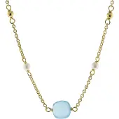 Trendor 51190 Damen-Halskette Gold auf Silber 925 Collier mit Chalcedon
