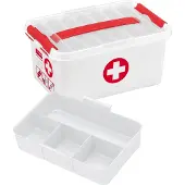 Sunware Erste-Hilfe-Box Q-line, inkl. Einsatz mit Fächerteilung, 6 l, B 300 x T 200 x H 145 mm, weiß/rot