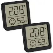 TFA-Dostmann 2er-Set Thermo-Hygrometer mit Smiley-Klimakomfortanzeige, Raumtemperatur, Luftfeuchte, schwarz