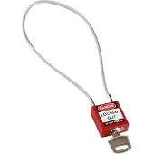 Brady , kompaktes Sicherheitsschloss Nylon mit Kabelbügel, Rot, 400mm Kabellänge, 4,7mm PVC-beschichtetes Kabel (Keyed Different) (1er Pack) (146124)