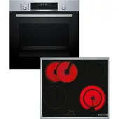 Bosch Serie 2 HBG578BS3+ PKN645BA2E, Keramik, 4 Zone(n), Glaskeramik, Schwarz, Berührung, 58,3 cm