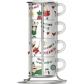 Bialetti Cappuccinotasse, (5 tlg.), (4 Cappuccinotassen mit Metallgestell)