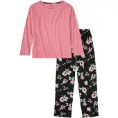 Bonprix Pyjama , Damen, Gr. 36/38 (S), lila (beerensorbet, schwarz geblümt), Obermaterial: 100% Baumwolle, bedruckt, Basic lang, Rundhals, Homewear-Sets Pyjama, bequeme Passform, aus Baumwolle