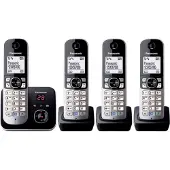 Panasonic KX-TG6824 Strahlungsarmes Schnurlostelefon mit Anrufbeantworter, Rufnummernanzeige, 3 zus?tzliche Mobilteile, 15h Sprechzeit, 7 Tage Standby, Freisprechfunktion, DECT