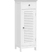 Vasagle Hochschrank Holz mit Schublade, Badschrank mit Lamellentür weiß