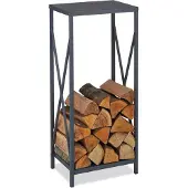Relaxdays Kaminholzregal, Holzstapler Metall, HBT 80,5 x 34 x 25 cm, pulverbeschichtet, Brennholzständer für innen, grau