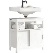 SoBuy Waschbeckenunterschrank Badezimmerschrank-Badschrank mit Fußpolster, Unterschrank Waschbecken-Kommode für Badezimmer, Badmöbel, Weiß FRG128-W