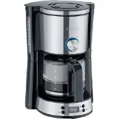 Severin Kaffeeautomat, 10 Tassen, 1.000 W, Digitaluhr mit Timer, AromaSwitch (2 Brühprofile), Glaskanne, Edelstahl (gebürstet)/Schwarz, Display