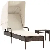 vidaXL Sonnenliege mit Dach Braun Poly Rattan