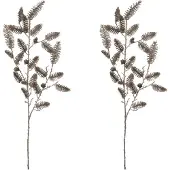 Creativ Green Winterliche Kunstpflanze "Weihnachtsdeko" Zweig mit zahlreichen Tannenspitzen, silber, 2er-Set