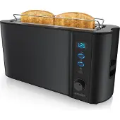 Arendo Toaster 2 Scheiben, Langschlitztoaster, Langschlitz, Edelstahl, 1000W, Display mit Restzeitanzeige, Brötchenaufsatz, Defrost Funktion, Wärmeisolierendes Gehäuse, schwarz matt