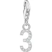 Thomas Sabo Charm-Anhänger Zahl 3 mit weissen Steinen Silber