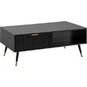 FineBuy Couchtisch 110x60x43 cm Schwarz mit Eiche-Nachbildung Wohnzimmertisch Sofatisch Rechteckig mit Stauraum Kaffeetisch mit Schubladen Tisch Wohnzimmer