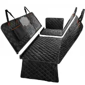 Fudajo Decke für Rücksitz für Hunde 137x147cm, Teilbarer Rückbankschoner mit Sichtfenster für Autofahrten, Hundedecke als Autoschondecke in Schwarz