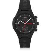 HUGO Multifunktionsuhr "LIT MULTI", schwarz (schwarz, schwarz), Armbanduhren, Herren, schwarz, Multifunktionsuhr, Quarzuhr, Armbanduhr, Herrenuhr, Silikonarmband, analog