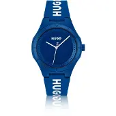 HUGO Blaue Uhr mit Logos auf dem Silikonarmband Grösse ONESI