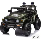 Vrooomy Toyota FJ Cruiser Kinder Elektroauto 12V (1–6 Jahre) – Offiziell Lizenziert, mit Fernbedienung, EVA-Reifen, 2 Motoren & Ledersitz – Kinder Elektrofahrzeug Grün