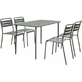 Sweeek - Gartentisch + 4 Stühle aus Stahl - Khaki