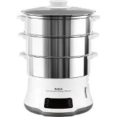 Tefal Convenient Series Deluxe Dampfgarer VC502D, 3 Korb/Körbe, Edelstahl, Weiß, Arbeitsplatte, Berührung, Vorderseite, Edelstahl