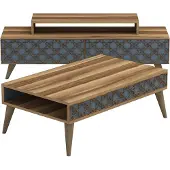 Skye Decor , City - Walnut, Chalcedony, Wohnzimmermöbel-Set, Nussbaum, 100 % MELAMINBESCHICHTETE SPANPLATTEN, 140 x 41,8 x 48,8 cm
