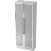 Hjh OFFICE PRO SIGNA G 7100G CE - 5 OH Schrank mit Milchglastüren Chromgriff Metall Weiß/Silber
