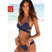 s.Oliver Push-Up-Bikini , Damen, Gr. 34, Cup B, blau (marine), Recycling-Polyamid, unifarben, Bikini-Sets Push-Up-Bikini, mit zusätzlichen Bindebändern