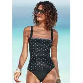 LASCANA Badeanzug "Kimer", Damen, Gr. 40, Cup E, schwarz (schwarz, bedruckt), Polyamid, bedruckt, gemustert, Badeanzüge Badeanzug, mit modernem Print und Shaping-Effekt