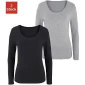 Vivance Langarmshirt in grau-meliert, schwarz | Gr.: 40-42