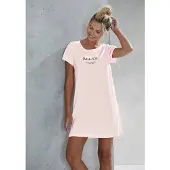 Vivance Nachthemd pink Gr. 32/34 für Damen. Rundhals und Schriftzug, Druck. Basic. Nachhaltig.