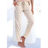 LASCANA Schlafhose , Damen, Gr. 32/34, N-Gr, braun (ecru, nougat), Single Jersey, Obermaterial: 50% Baumwolle, 50% Viskose, gemustert, bequem lang, Hosen Schlafhose, Uni oder mit tollem Animal-Print