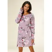 Vivance Nachthemd lilac Gr. 32/34 für Damen. Rundhals und Allover-Druck. Bequem. Nachhaltig.