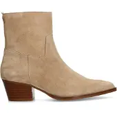 Manfield Beigefarbene Veloursleder-Stiefeletten mit Absatz | Größe 38