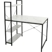 Mendler Schreibtisch mit Regal MCW-K81, Laptoptisch Bürotisch Arbeitstisch, 100x60cm Metall MDF Marmor-Optik weiß