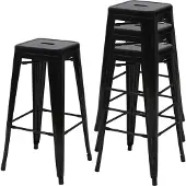 Mendler 4er-Set Barhocker MCW-A73, Barstuhl Tresenhocker, Metall Industriedesign stapelbar schwarz