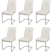 Mendler 6er-Set Esszimmerstuhl MCW-H70, Küchenstuhl Freischwinger Stuhl, Stoff/Textil Edelstahl gebürstet creme-beige