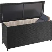 Mendler Poly-Rattan Kissenbox MCW-D88, Gartentruhe Auflagenbox Truhe Premium schwarz, 63x135x52cm 320l