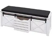 Mendler Sitzbank mit Staufächern MCW-H53, Polsterbank Sitz-Kommode, Shabby-Look Massiv-Holz Metall Stoff 43x102x33cm weiß