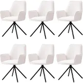 Mendler 6er-Set Esszimmerstuhl MCW-G67, Küchenstuhl Armlehne, drehbar Auto-Position, Samt MVG creme-beige, Beine schwarz