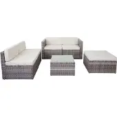 Mendler Poly-Rattan-Garnitur MCW-D24, Garten-/Lounge-Set Sofa grau, Polster creme