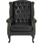 Mendler Sessel Relaxsessel Clubsessel Ohrensessel Chesterfield Oxford, Kunstleder schwarz ohne Ottomane