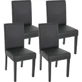 MCW 4er-Set Esszimmerstuhl Stuhl Küchenstuhl Littau Kunstleder, schwarz matt, dunkle Beine