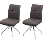 MCW 2er-Set Esszimmerstuhl MCW-H70, Küchenstuhl Lehnstuhl Stuhl, Stoff/Textil Edelstahl gebürstet grau-braun