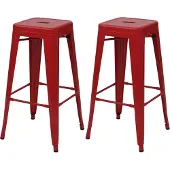 Mendler 2er-Set Barhocker MCW-A73, Barstuhl Tresenhocker, Metall Industriedesign stapelbar rot