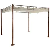 Mendler Pergola MCW-L42, Garten Pavillon Terrassenüberdachung, stabiles 7cm-Metall-Gestell 3x3m Bambus-Optik creme-weiß